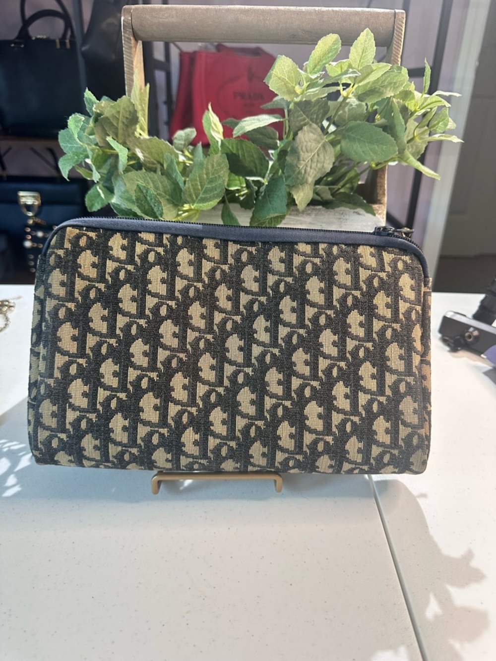 Dior Beige and Black Logo Canvas Travel Pouch
